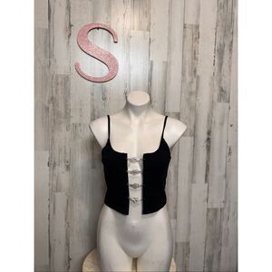 Forever 21 Black Jeweled Clasp Crop Top Women’s Size S